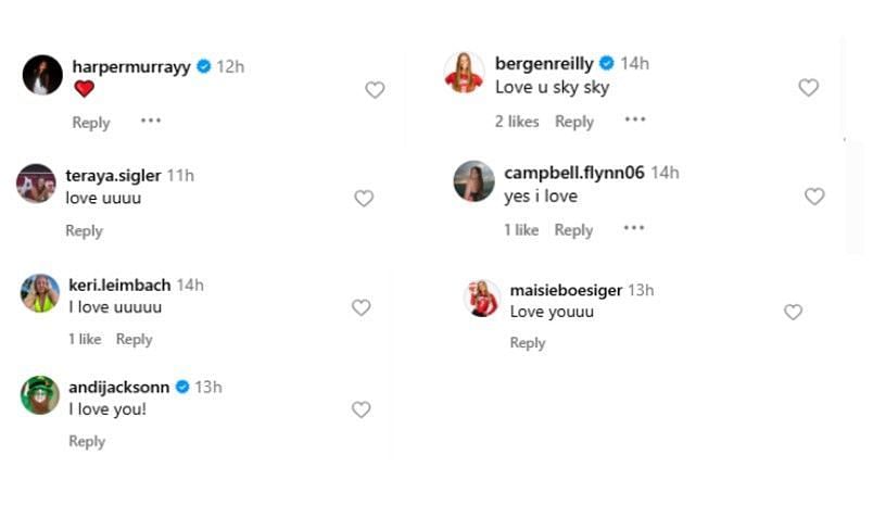 Screenshot of Skyler Pierce's Instagram post featuring athletes' comments | Source: IG/skypierce21